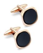 Sutton By Rhona Sutton Rose Gold-tone Stainless Steel And Jet Stone Cuff Links