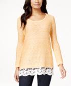 Style & Co. Lace-hem Marled Sweater, Only At Macy's