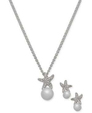 Charter Club Silver-tone Pave & Imitation Pearl Starfish Pendant Necklace & Stud Earrings