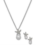 Charter Club Silver-tone Pave & Imitation Pearl Starfish Pendant Necklace & Stud Earrings