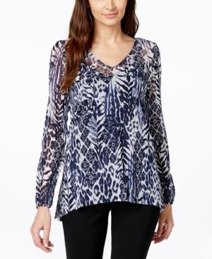 Inc International Concepts Printed Handkerchief-hem Top, Only At Macy's