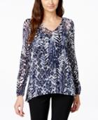 Inc International Concepts Printed Handkerchief-hem Top, Only At Macy's
