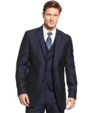 Alfani Red Jacket Navy Textured Slim Fit