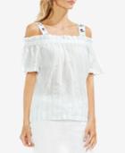 Vince Camuto Cotton Textured-stripe Cold-shoulder Top