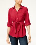 Bcx Juniors' Tie-front Roll-tab Blouse