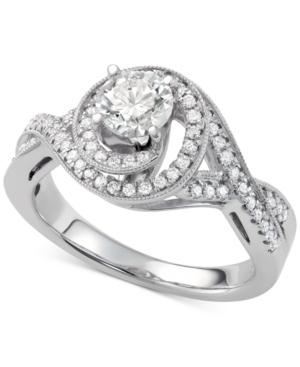 Diamond Swirl Halo Engagement Ring (1-1/10 Ct. T.w.) In 14k White Gold