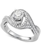 Diamond Swirl Halo Engagement Ring (1-1/10 Ct. T.w.) In 14k White Gold