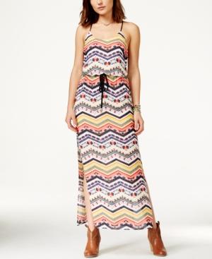 City Triangles Juniors' Printed Lace-back Maxi Dress