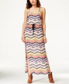 City Triangles Juniors' Printed Lace-back Maxi Dress