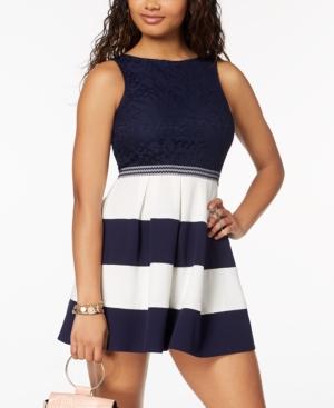 Speechless Juniors' Lace & Striped Fit & Flare Dress