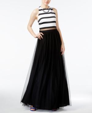 Blondie Nites Juniors' Striped Halter Two-piece Gown