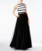 Blondie Nites Juniors' Striped Halter Two-piece Gown
