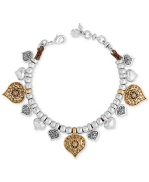 Lucky Brand Two-tone Spade Floral Beaded Leather Bracelet