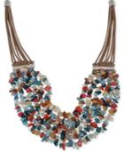Kenneth Cole New York Silver-tone Brown Corded Stone Chip Collar Necklace