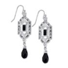 2028 Silver-tone Black Crystal And Marcasite Drop Earrings