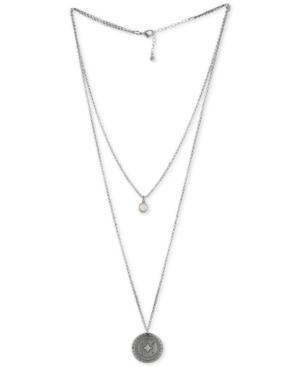 Rachel Rachel Roy Silver-tone White Stone & Etched Disc Double-row Pendant Necklace