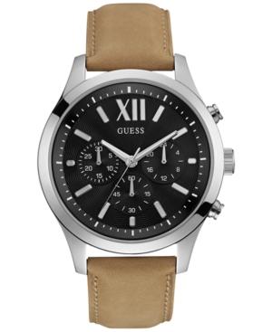Guess Men's Chronograph Tan Leather Strap Watch 46mm U0789g1