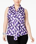 Nine West Plus Size Printed Satin Tie-front Blouse