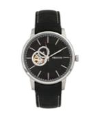 Heritor Automatic Landon Silver & Black Leather Watches 44mm