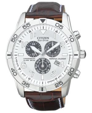Citizen Watch, Men's Eco-drive Perpetual Calendar Chronograph Brown Leather Strap 44mm Bl5470-06a