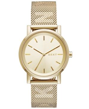 Dkny Women's Soho Gold-tone Stainless-steel Mesh Bracelet Watch 34mm, Created For Macy's