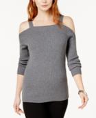 Bar Iii Ribbed Cold-shoulder Sweater, Created For Macy's
