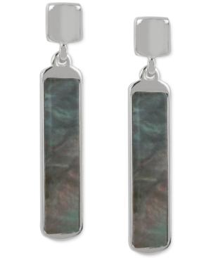 Kenneth Cole New York Silver-tone Black Mother Of Pearl Linear Drop Earrings