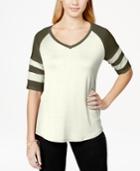 Pretty Rebellious Juniors' Raglan-sleeve Football T-shirt
