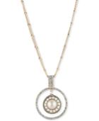 Carolee Gold-tone Imitation Pearl & Pave Circle Pendant Necklace