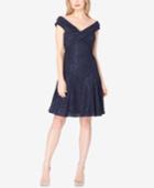 Tahari Asl Glitter Lace Off-the-shoulder Fit & Flare Dress