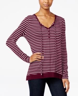 Ultra Flirt Juniors' Striped Tie-neck Tunic