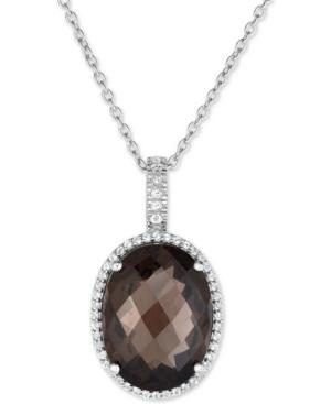 Blue Topaz (20 Ct. T.w.) And White Topaz (3/8 Ct. T.w.) Large Oval Pendant Necklace In Sterling Silver (also Available In Green Amethyst And Smoky Quartz)
