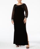 Alex Evenings Plus Size Velvet Illusion-sleeve Gown