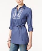 Tommy Hilfiger Embroidered Roll-tab-sleeve Shirt, Only At Macy's