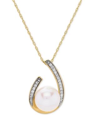 Honora Style Cultured Freshwater Pearl (9 Mm) & Diamond (1/10 Ct. T.w.) 18 Pendant Necklace In 14k Gold