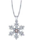 Diamond Accent Snowflake Pendant Necklace In Sterling Silver & 14k Rose Gold