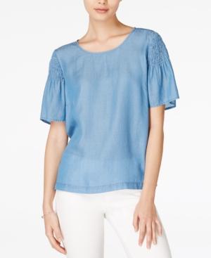 Maison Jules Chambray Elastic-detail Top, Only At Macy's