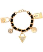 Guess Gold-tone Faux Suede And Pave Charm Bracelet