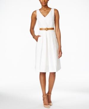 Tahari Asl Belted Textured A-line Dress