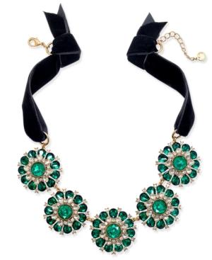 Charter Club Gold-tone Green & Clear Crystal Black Velvet Statement Necklace, Created For Macy's