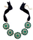 Charter Club Gold-tone Green & Clear Crystal Black Velvet Statement Necklace, Created For Macy's