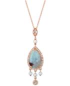 Le Vian Sky Aquaprase (16 X 10mm), Cultured Freshwater Pearl (3mm) & White Topaz (3/8 Ct. T.w.) 18 Pendant Necklace In 14k Rose Gold