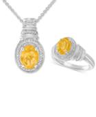 Citrine (2-1/10 Ct. T.w.) & Diamond Accent Pendant Necklace And Matching Ring In Sterling Silver