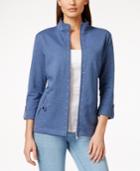Karen Scott Petite Embellished Front-zip Jacket, Only At Macy's