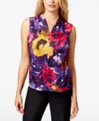 Kasper Petite Floral-print Pleated Shell