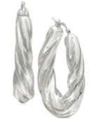 Fluted Oval Hoop Earrings In Sterling Silver