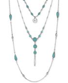 Lucky Brand Silver-tone Layered Turquoise-look Bead Necklace