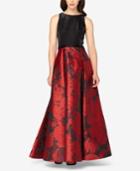 Tahari Asl Floral-jacquard A-line Gown