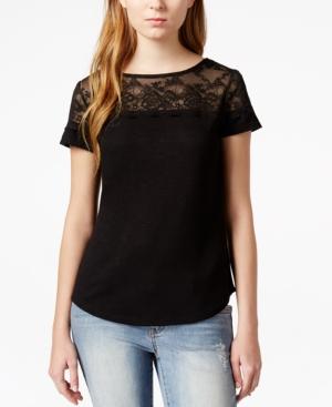Maison Jules Short-sleeve Lace-contrast Top, Only At Macy's