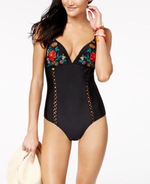 Jessica Simpson Cha Cha Floral Embroidered One-piece Swimsuit Women's Swimsuit